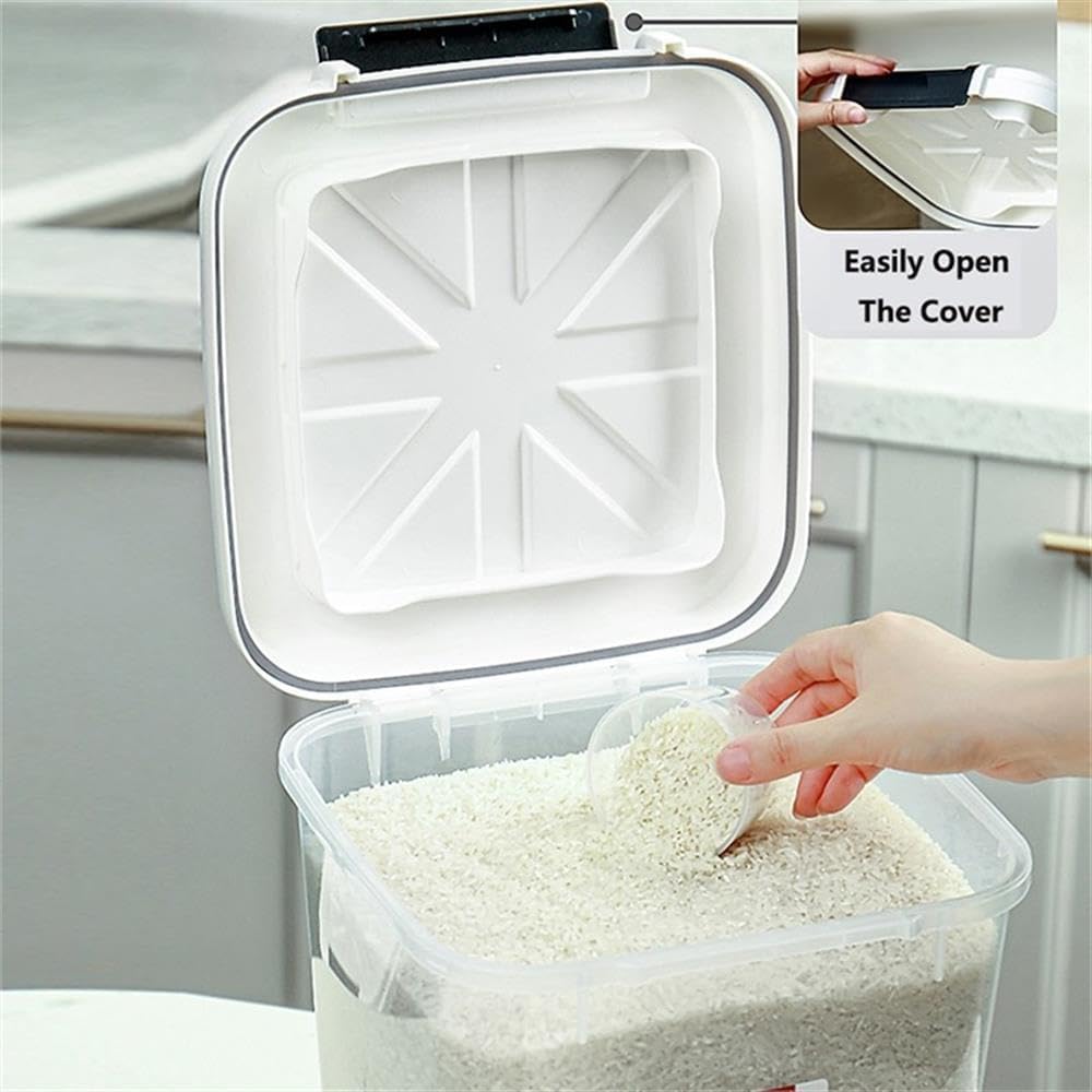 HANAMYA 40 LB Rice Storage Container with Measuring Cup, BPA free, For Rice | Grain | Pet Food | Flour, 1 count, Clear & Black