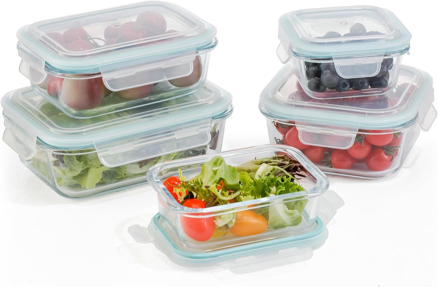 DURA LIVING Airtight Glass Food Storage Containers with Lids - 10 Piece Set, Borosilicate Glass Meal Prep Containers, Leak Proof, Oven Microwave Freezer Dishwasher Safe, BPA-Free
