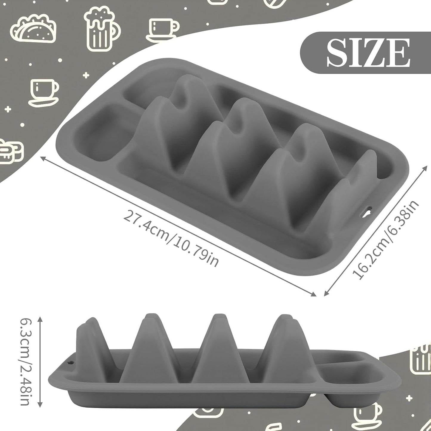 Klyrnd Silicone Taco Holder Set of 2, Reusable Taco Plate with Dividers for Hard & Soft Shells - Microwave & Dishwasher Safe Serving Stand (Grey Beige)