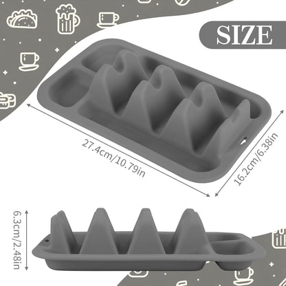 Klyrnd Silicone Taco Holder Set of 2, Reusable Taco Plate with Dividers for Hard & Soft Shells - Microwave & Dishwasher Safe Serving Stand (Grey Beige)
