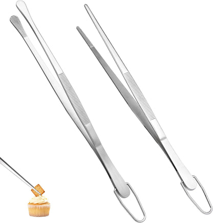 U-Taste 8"+10"+12" Kitchen Cooking Tweezer: 18/8 Stainless Steel Food-Grade Metal Food Tong, Flexible Pinching, Seamless-Welding and Sturdy for Serving Grilling Frying, Plating, Feeding (Pointed Tip)