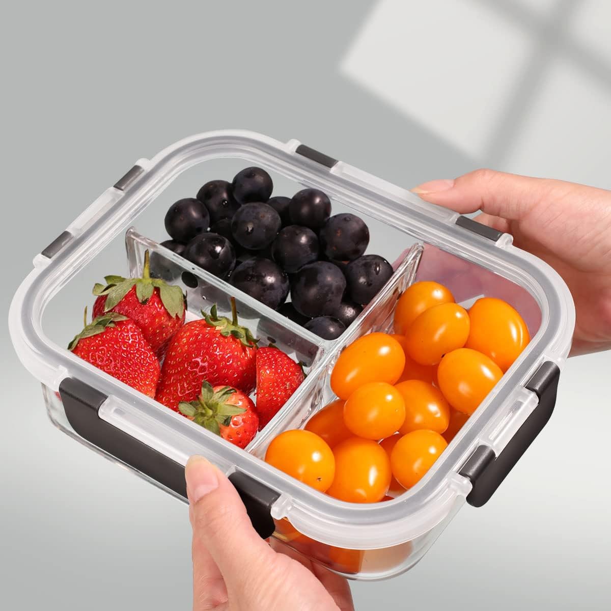 DAS TRUST 3 Pack Bento Box Glass Meal Prep Containers - 3 Compartment Glass Food Storage Containers with Lids - Lunch Box Meal Prep Bowls - Oven Safe