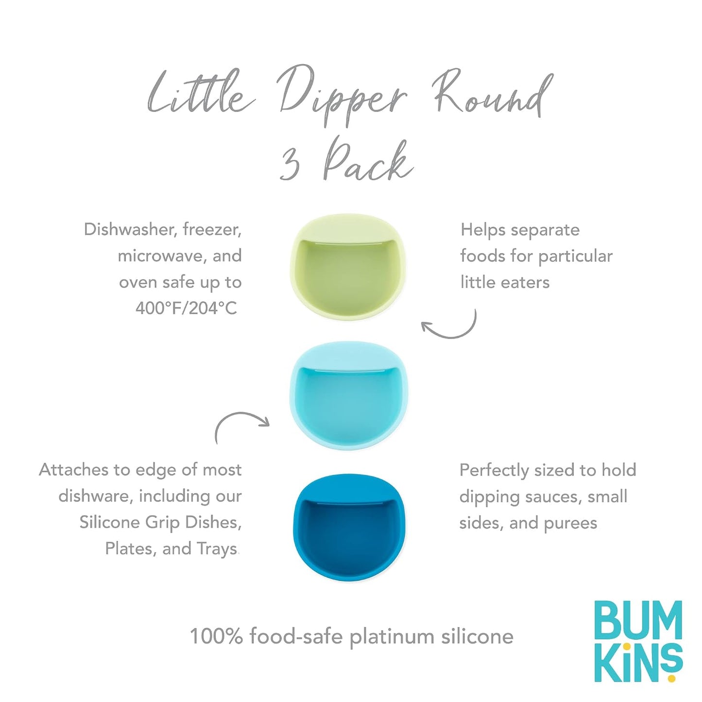 Bumkins Baby Silicone Little Dippers, Attaches to Bowls, Dishes and Plates, Sauce Cup, Holds Condiments, Dip, Puree, Toppings, Baby Led Weaning, Essential Feeding Supplies, Babies 6 Months Up, Pink