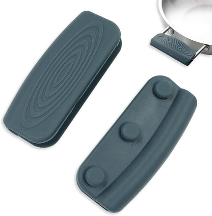 2Pcs Silicone Pot Handle Covers with Buttons, Heat Resistant Cast Iron Pot Assist Handle Covers, Non Slip Silicone Pot Holders, Reusable Hot Pot Grip Handle Sleeves (Gray)