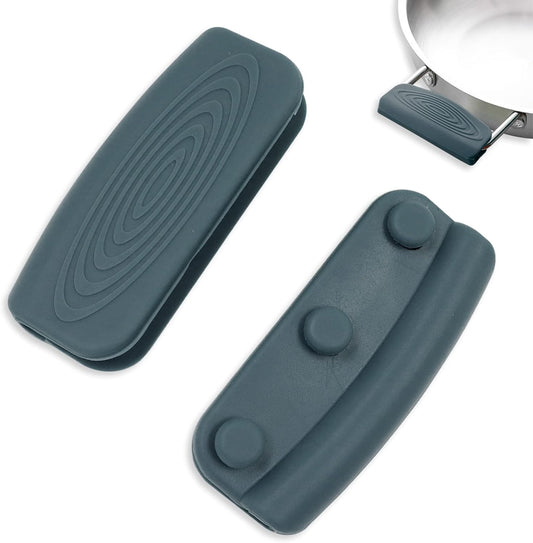 2Pcs Silicone Pot Handle Covers with Buttons, Heat Resistant Cast Iron Pot Assist Handle Covers, Non Slip Silicone Pot Holders, Reusable Hot Pot Grip Handle Sleeves (Gray)