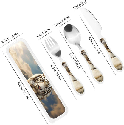 3-Piece Kids Silverware Set With Storage Case, Stainless Steel Reusable Children Safe Knife Spoon Fork Set Easter Bunny Eggs Spring Flower Rabbit Children Flatware Set For Kids Lunch Box