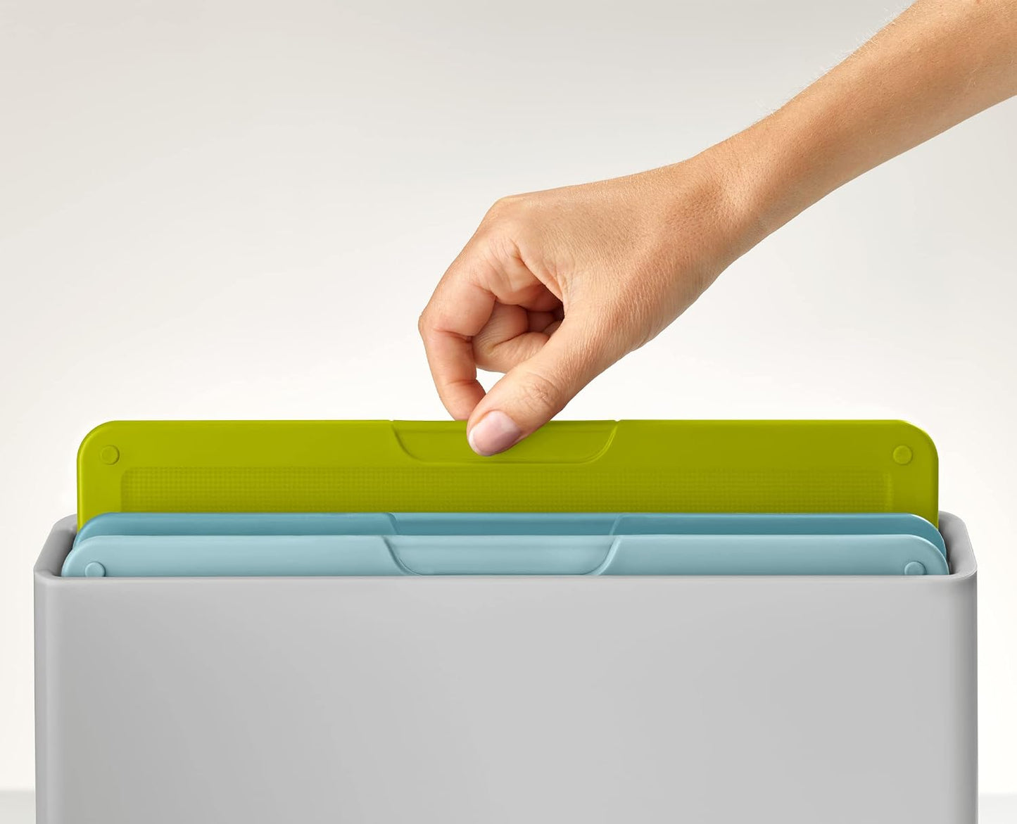 Joseph Joseph Duo 3-Piece Colour Coded Chopping Board Set with Slimline case for organised Storage, Opal