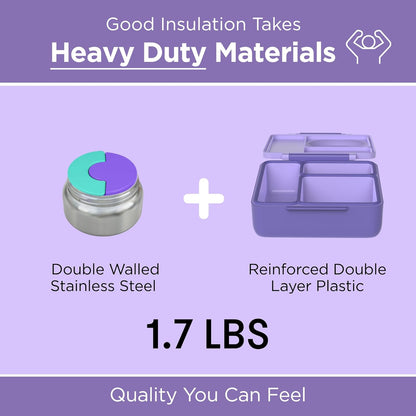 OmieBox Bento Box for Kids - Insulated Bento Lunch Box with Leak Proof Vacuum Insulated Food Jar - 3 Compartments, Two Temperature Zones (Blue Sky)
