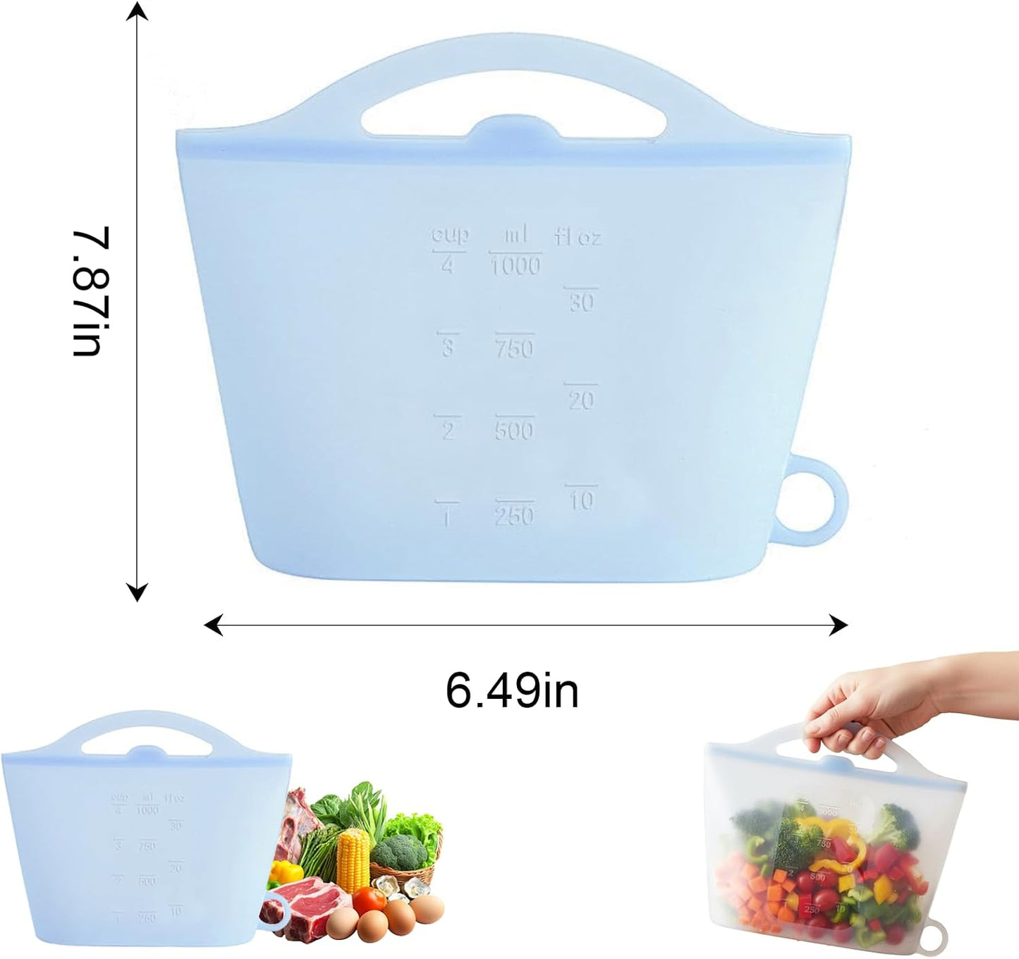 3-Piece Silicone Food Storage Containers Set Leakproof Reusable Kitchen Pantry Freezer Organization Stackable(Transparent)
