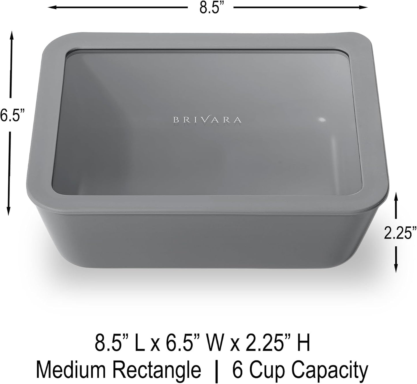 Ceramic Coated Glass Food Storage Container | No PTFE, PFOA, PFAS, and BPA | Reusable Non Toxic Meal Prep Container with Glass Lid | Easy To Store | 3 Cup Rectangle [Onyx]