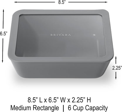 Ceramic Coated Glass Food Storage Container | No PTFE, PFOA, PFAS, and BPA | Reusable Non Toxic Meal Prep Container with Glass Lid | Easy To Store | 3 Cup Rectangle [Onyx]