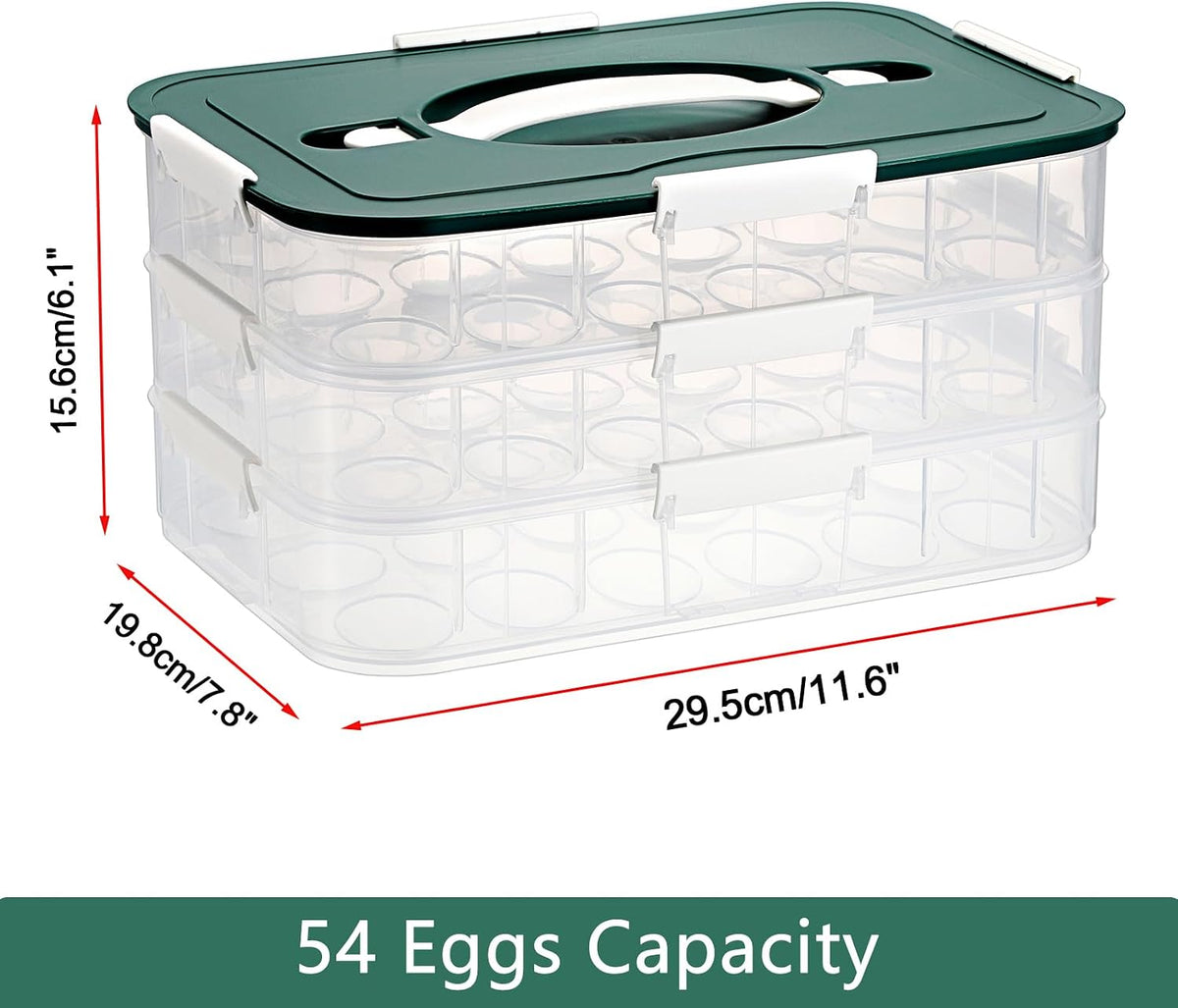 BTSKY Deviled Egg Platter with Lid, 3-Layer 54 Slots Deviled Eggs Carrier, Clear Portable Egg Holder for Fridge Reusable Deviled Eggs Tray Carton Box for Easter and Party Favor (3-Layer, Orange)