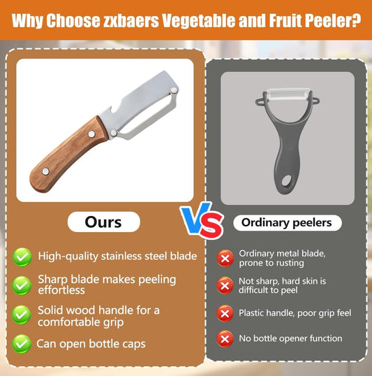 Multi-Functional Vegetable Peeler for Kitchen, Stainless Steel Vegetable and Fruit Peeler with Wooden Handle and Bottle Opener, Peelers for Kitchen, for Fruit Pumpkin Papaya Potato Carrot Apple