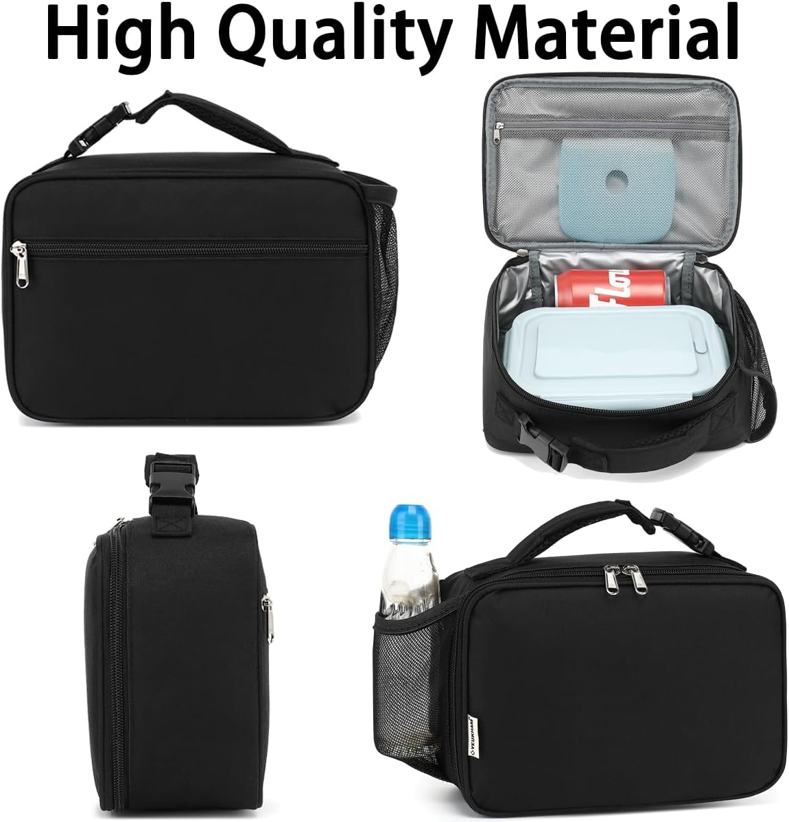 GYEUKHAM Insulated Lunch Box for School, Thermal Reusable Durable Freezable Lunch Bags for Kids Boys Girls Men Women - Small Soft Cooler Portable Lunch Tote Kit for Work Picnic Travel,Black