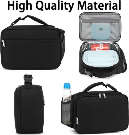 GYEUKHAM Insulated Lunch Box for School, Thermal Reusable Durable Freezable Lunch Bags for Kids Boys Girls Men Women - Small Soft Cooler Portable Lunch Tote Kit for Work Picnic Travel,Black