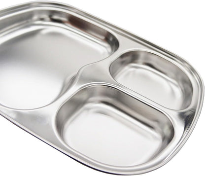 Korean Stainless Steel Divided Plates for Adults, Teens, Premium 304, Electro-Polished, No Black Residue, BPA-Free, Large 5-Compartment Food Tray, Diet Portion Control, Camping, Set of 2
