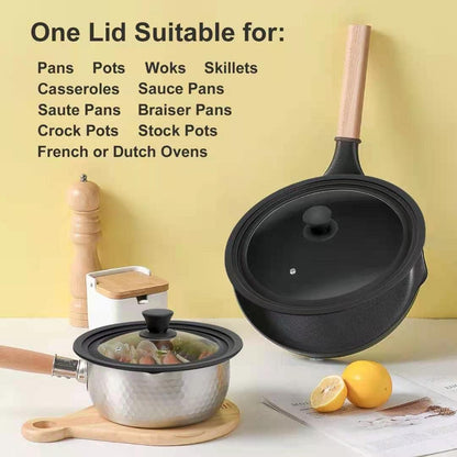 Universal Lid for Pots, Pans and Skillets - Tempered Glass Lid with Heat Resistant Silicone Rim Fits 10" - 12" Diameter Cookware, Replacement Lid for Frying Pan and Cast Iron Skillet(10"11"12")