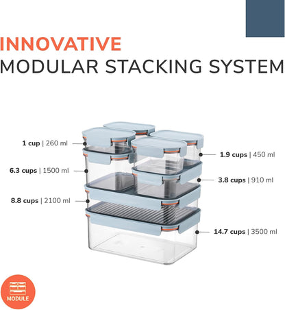 LocknLock LBF404RS5N Bisfree Modular Plus Food Storage Containers for Lunch, Meal Prep, Stackable, BPA-Free, Leakproof, Microwave, Dishwasher, Freezer-Safe, 10 Pieces, 5 Boxes and 5 Lids, Navy, 910ml
