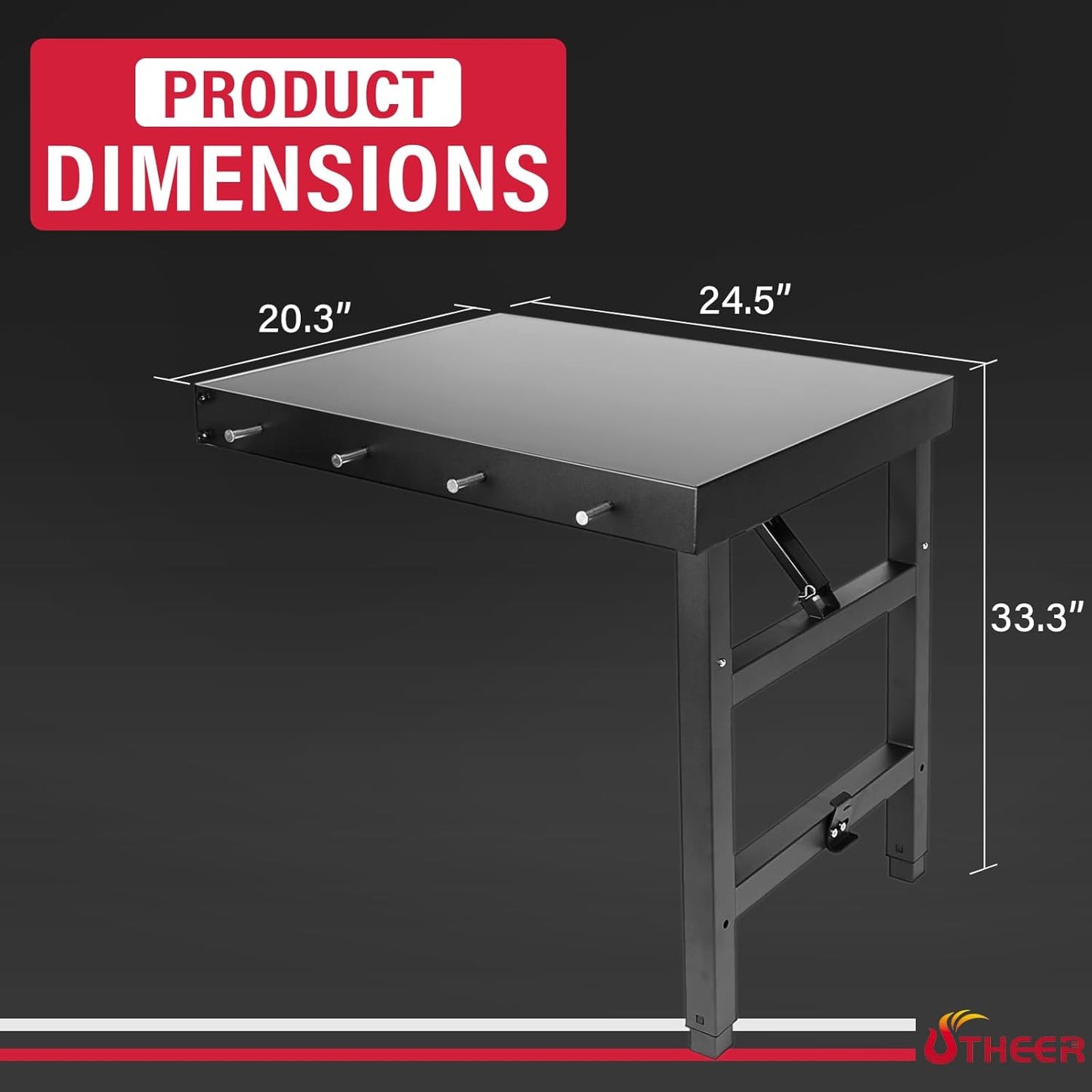 Utheer Folding Side Shelf for Traeger Woodridge Pro/Plus/Elite & Ironwood/Ironwood XL, 24.5" × 20.3" Large BBQ Side Table with 4 Hooks, Foldable Grill Prep Station