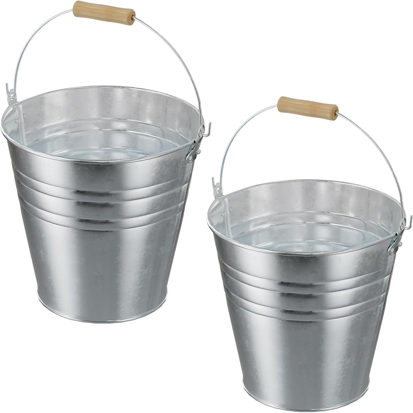 4 Gallon Galvanized Ice Bucket - Large Metal Beverage Tub with Wood Handles - Rustproof Drink Cooler for Beer Wine Champagne Party Wedding BBQ Mimosa Bar - 13" x 13" x 12"