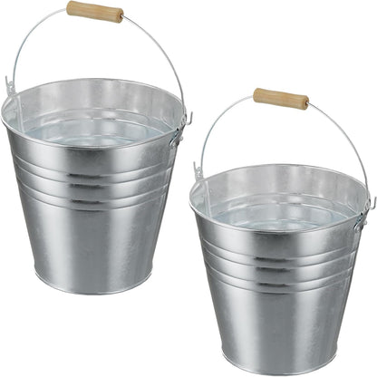 4 Gallon Galvanized Ice Bucket - Large Metal Beverage Tub with Wood Handles - Rustproof Drink Cooler for Beer Wine Champagne Party Wedding BBQ Mimosa Bar - 13" x 13" x 12"