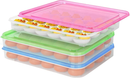 77L Deviled Egg Containers with Lid, (Set of 2), Plastic Egg Holder for Refrigerator for 48 Eggs, Clear Storage Deviled Egg Carrier Tray, Fridge Stackable Countertop Portable Egg Dispenser
