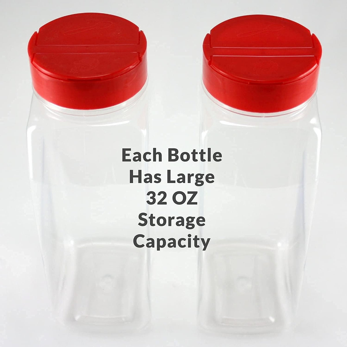 Skyway Supreme Large 32 OZ Plastic Spice Bottles Containers - Flap Cap Pour and Sifter Spice Shaker Jars - Refillable Perfect For Storing and Dispensing Seasonings Herbs Rubs - BPA Free - Set of 2