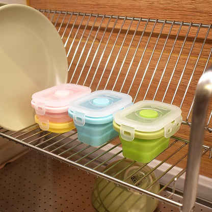 Collapsible Silicone Food Storage Container, Portion Control Container with Clip-on Lid, Stackable, Space Saving, Microwave/Fridge/Freezer/Dishwasher Safe, 5 Oz, Pack of 4