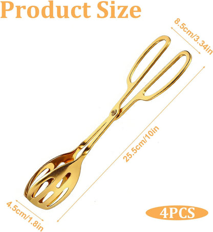 4 Pcs Silver Serving Tongs, 10 Inch Stainless Steel Salad Tongs Non-Slip Buffet Tong for Steak, Salad, Fruit, Snack, Barbecue