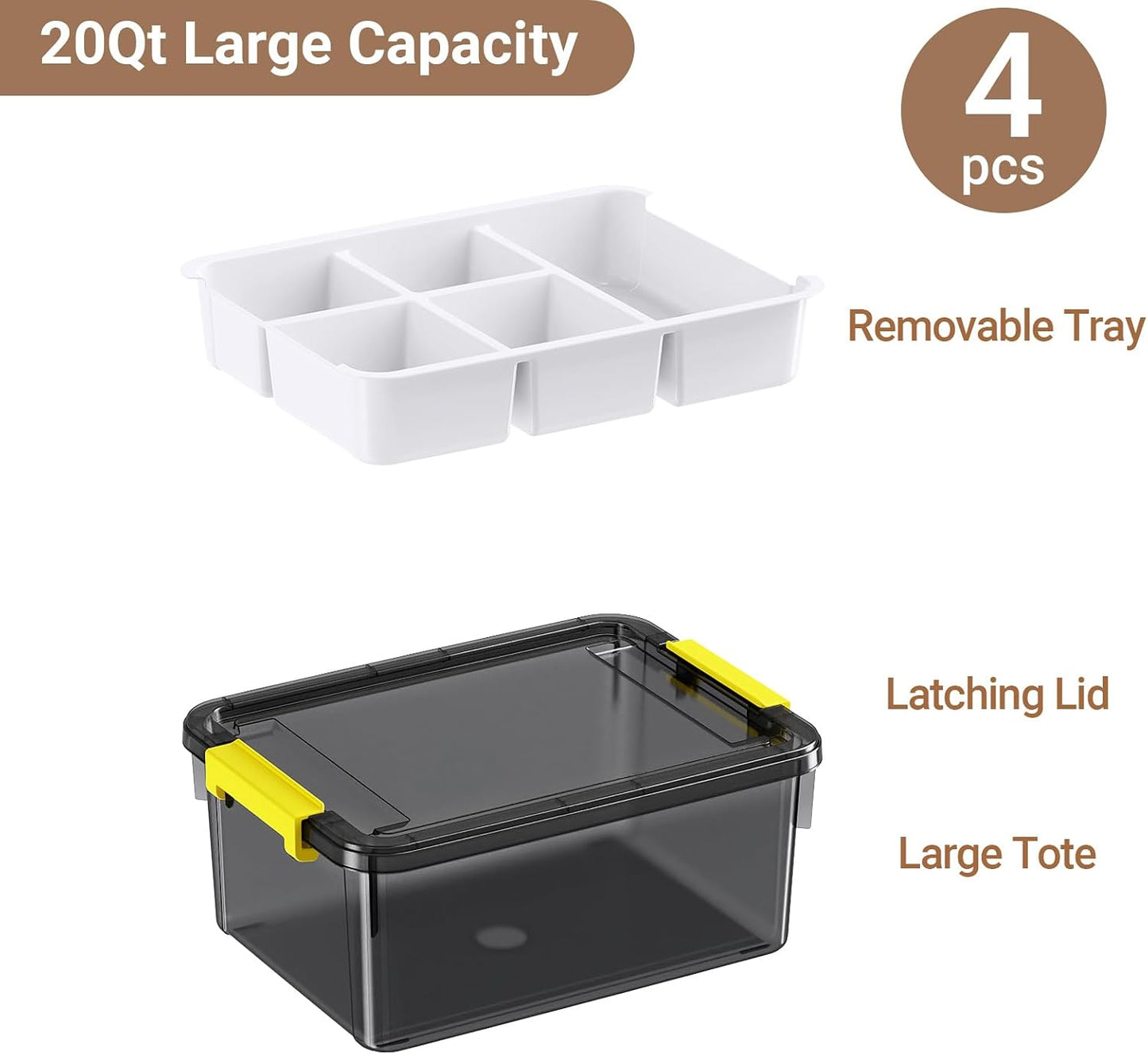 40Qt Stackable Storage Bins with Lids & Trays, Clear Plastic Latching Boxes Organizers with Dividers Portable 10Gal Containers for Arts & Crafts, Home and Car Trunk Organization, 2Pack