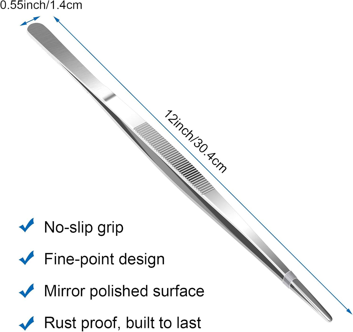 AHIER Kitchen tweezer Stainless Steel, 8inch Long tweezer with Precision Serrated Tips for Cooking Pincette for Sea food, Bar Tweezer