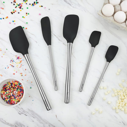 Tovolo Flex Core 5 Piece Silicone Spatula Set Heat Resistant All Silicone Utensils Include Non Stick Spatula Spoonula Jar Scraper, Dishwasher Safe BPA Free Spatulas for Baking Mixing, White