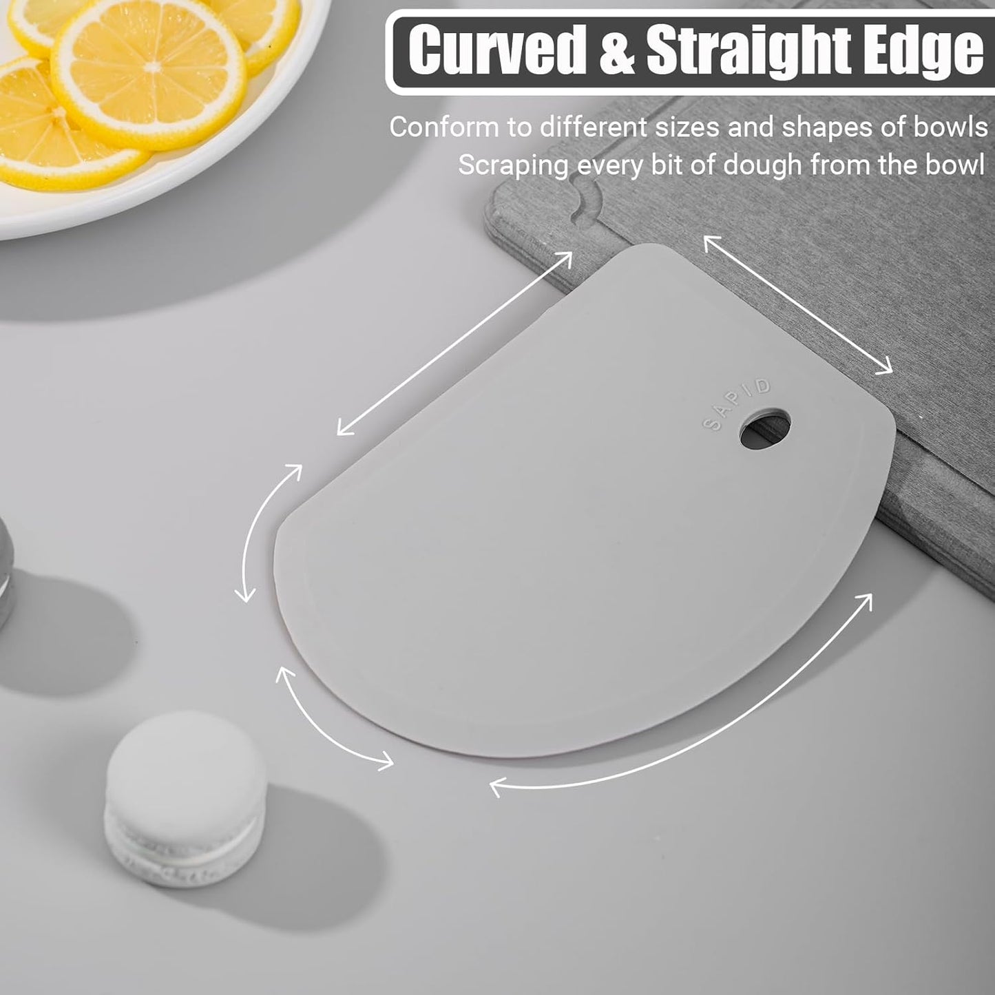 Silicone Dough Scraper with Stainless Steel Sheet, Curved Edge Flexible Bowl Scraper for Baking, Food Grade Silicone Bench Scraper for Sourdough Bread Proofing Basket, 5.98"×4.3", Dark Gray, SAPID