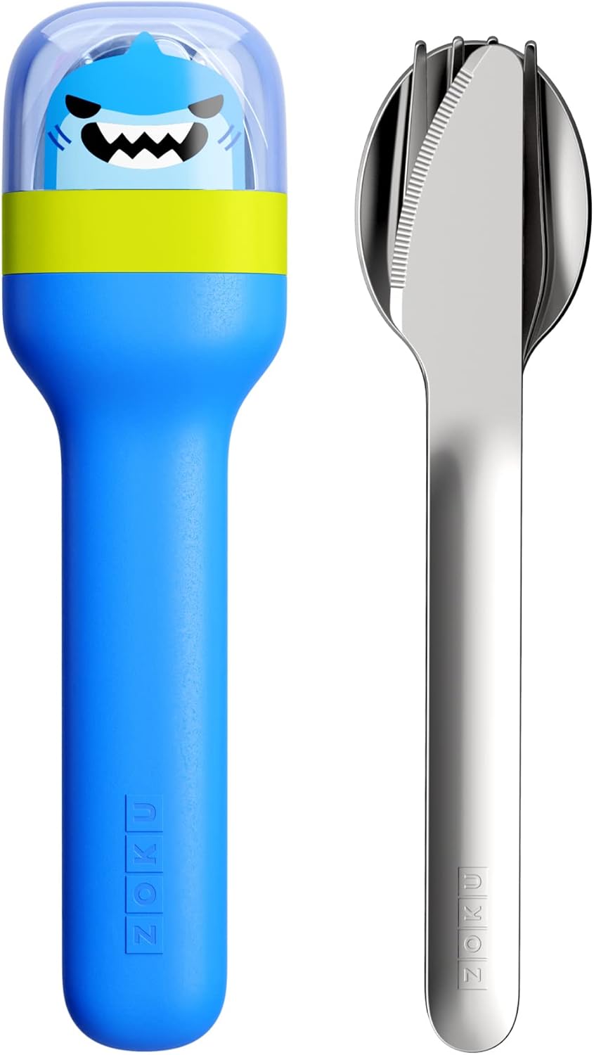 ZOKU Kids Pocket Utensil Set, Kitty - Stainless Steel Fork, Knife, and Spoon in Case - Portable Design for Travel, School, Picnics, Camping and Outdoor Home Use