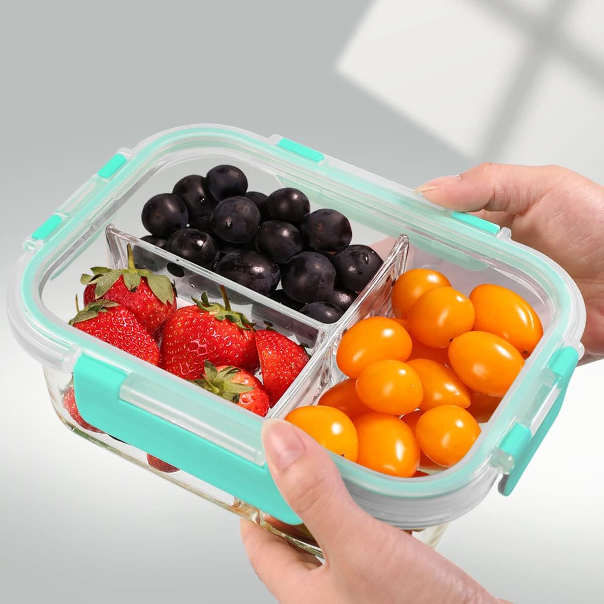 DAS TRUST 3 Pack Bento Box Glass Meal Prep Containers - 3 Compartment Glass Food Storage Containers with Lids - Lunch Box Meal Prep Bowls - Oven Safe