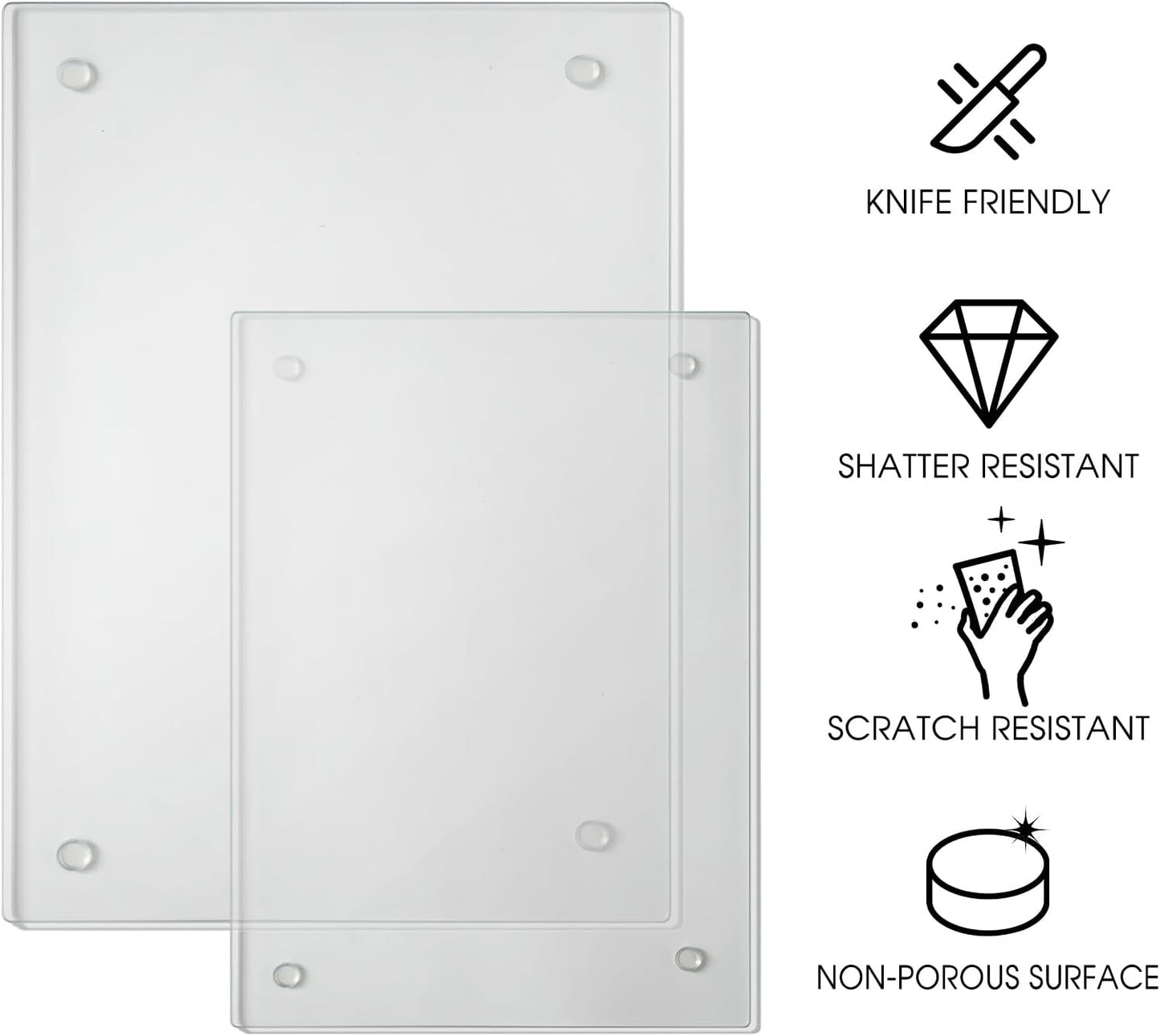 JAMBALAY Tempered Glass Cutting Boards for Kitchen, Clear Glass Cutting Board Set, 12"x16" & 8"x12" Cutting Boards with Non Slip Foot, Heat and Scratch Resistant, Shatterproof