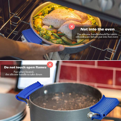 Silicone Assist Handle Holder, Hot Skillet Handle Covers Pot Grip Handle Sleeve Cast Iron Skillets Non-Slip Heat Resistant Pan Grip Cover for Cast Iron Woks Frying Pans Griddles Skillets (Blue)