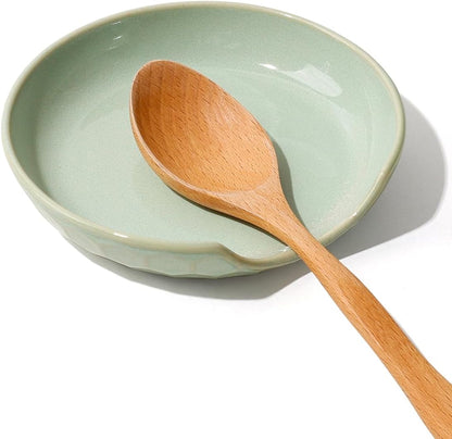 Ceramic Spoon Rest with Egg Cracker, Reactive Glaze Blue