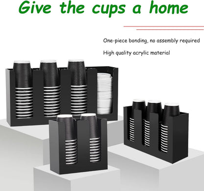Tirifer Disposable Paper Cup Dispenser, Acrylic Coffee Cup and Lid Storage Organizer Holder, Coffee Milk Tea Shop Restaurant Accessories Christmas Party Supplies, 3 Compartments