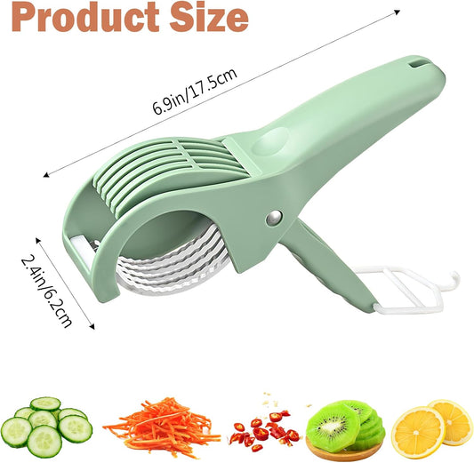 Multifunctional Fruit and Vegetable Slicer, Cucumber Divider, Press & Cut, Stainless Steel Blades, Ideal for Bananas, Cucumbers, Carrots, Peppers, Sausages (Green)