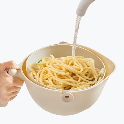 2-1 Kitchen Colander Rotating Washing Basket with Handle -home & kitchen Food Strainers and Colanders-Pasta Strainer-fruit and vegetable washing bowl-kitchen must haves (Lilac Purple)