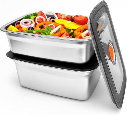 2 PCS Stainless Steel Food Storage Containers(67oz) with Lids Leak Proof & Airtight | Stainless steel freezer Containers,Airtight Bento Lunch Box,For Meal Prep,Fruit,Freezer