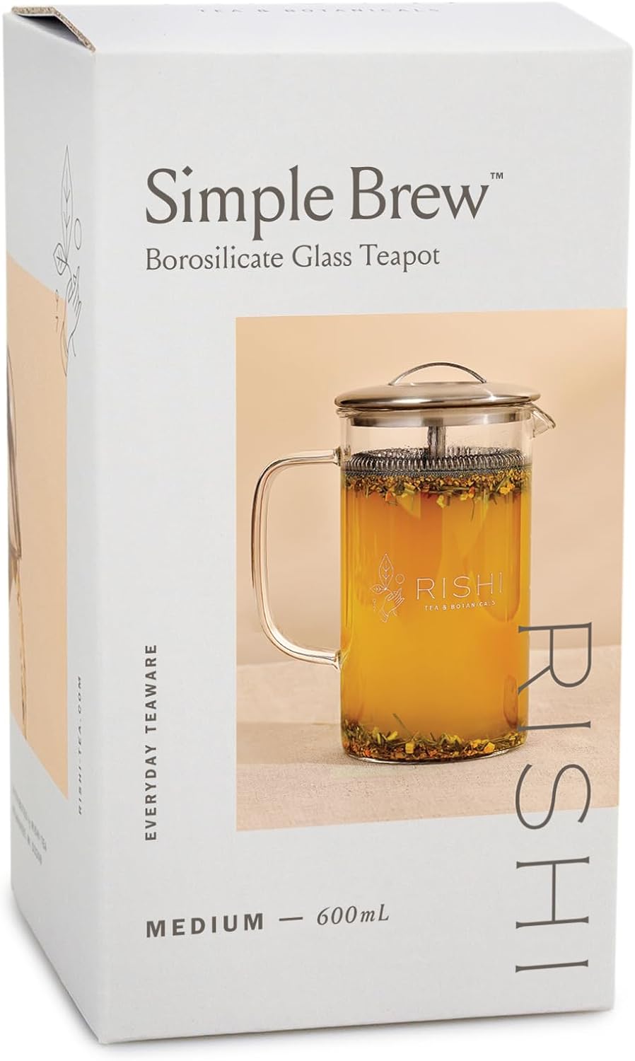 Rishi Tea Simple Brew Teapot for Loose Tea, Borosilicate Glass, 400ml