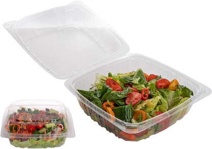Smygoods Plastic Clamshell Food Containers, (Pack of 50-8x8x3 3/8) 3-Compartment, to go Containers, Hinged Food Container