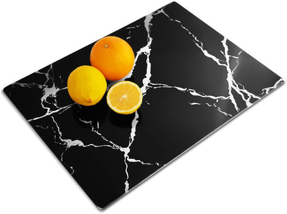 JAMBALAY Tempered Glass Cutting Boards for Kitchen, Gold 12"x8" & 16"x12" Glass Cutting Board Set with Marble Design, With Non Slip Foot, Shatter and Heat Resistant, Dishwasher Safe