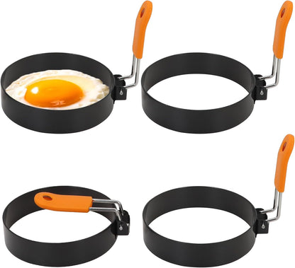 Egg Rings 3.5 Inch Pack of 4 with Silicone Handle