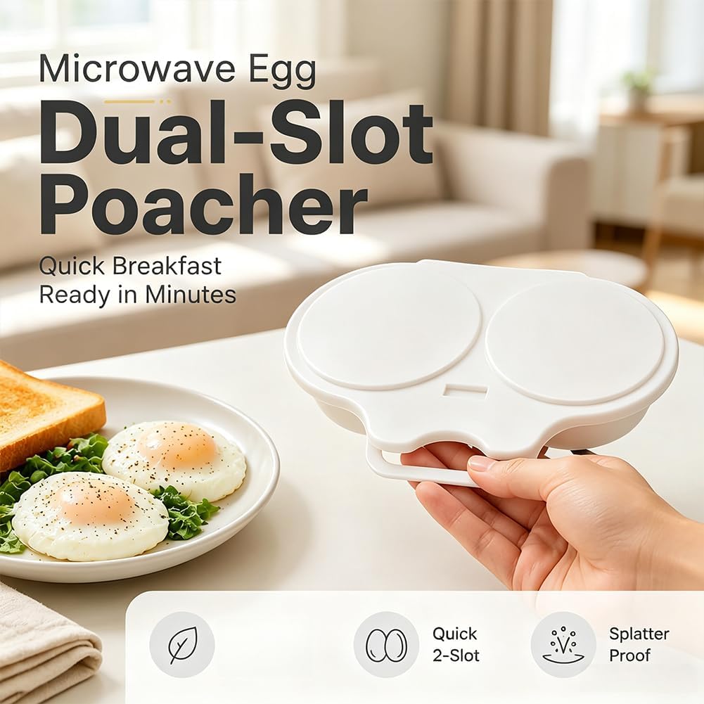 2027 Dual Cavity Microwave Egg Poacher With Lid & Handle，Black*2