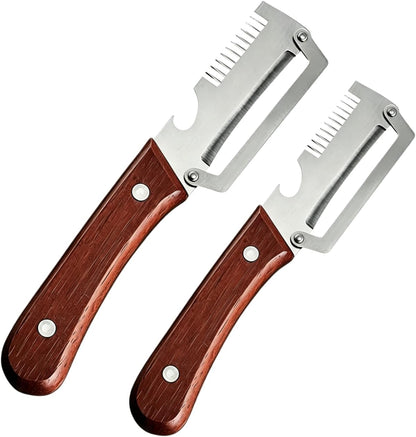 Upgraded 3-in-1 Vegetable Peeler, Wooden Handle Stainless Steel Kitchen Peeler with Julienne Slicer and Bottle Opener, Multi-Functional Fruit Potato Veggie Kitchen Gadget (1)