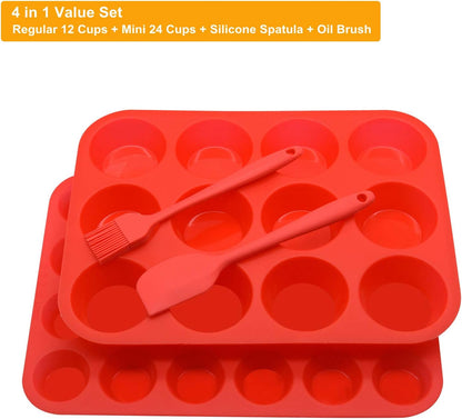 2Pack Silicone Muffin Pans with Metal Reinforced Frame,12 Cup Regular Size Silicone Cupcake Pan,Muffin Tin,Nonstick Cupcake Baking Molds for Muffins,Cupcakes,Egg Bites,BPA Free (2Pack Red)
