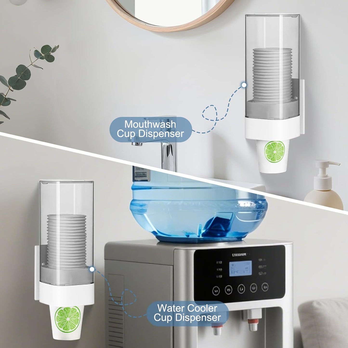 MYITYARD Cup Dispenser, Pull Type Wall Mount Cup Holder for Water Cooler Fit 3oz-5oz Disposable Paper and Plastic Cups, Bathroom Mouthwash Cup Dispenser for Home, Office, Gym, Hospital (White)